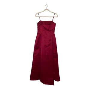 Bill Levkoff Feminine Classy Red Satin-Feel Dress with Bow (Size 6)